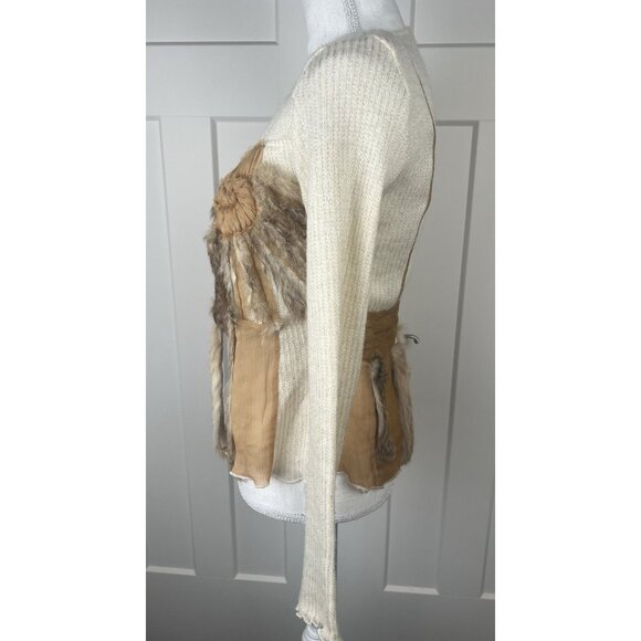 Radzoli Vtg 80's Sweater Wool Blend Gold Lurex Genuine Fur Art To Wear Sz S - Picture 6 of 11
